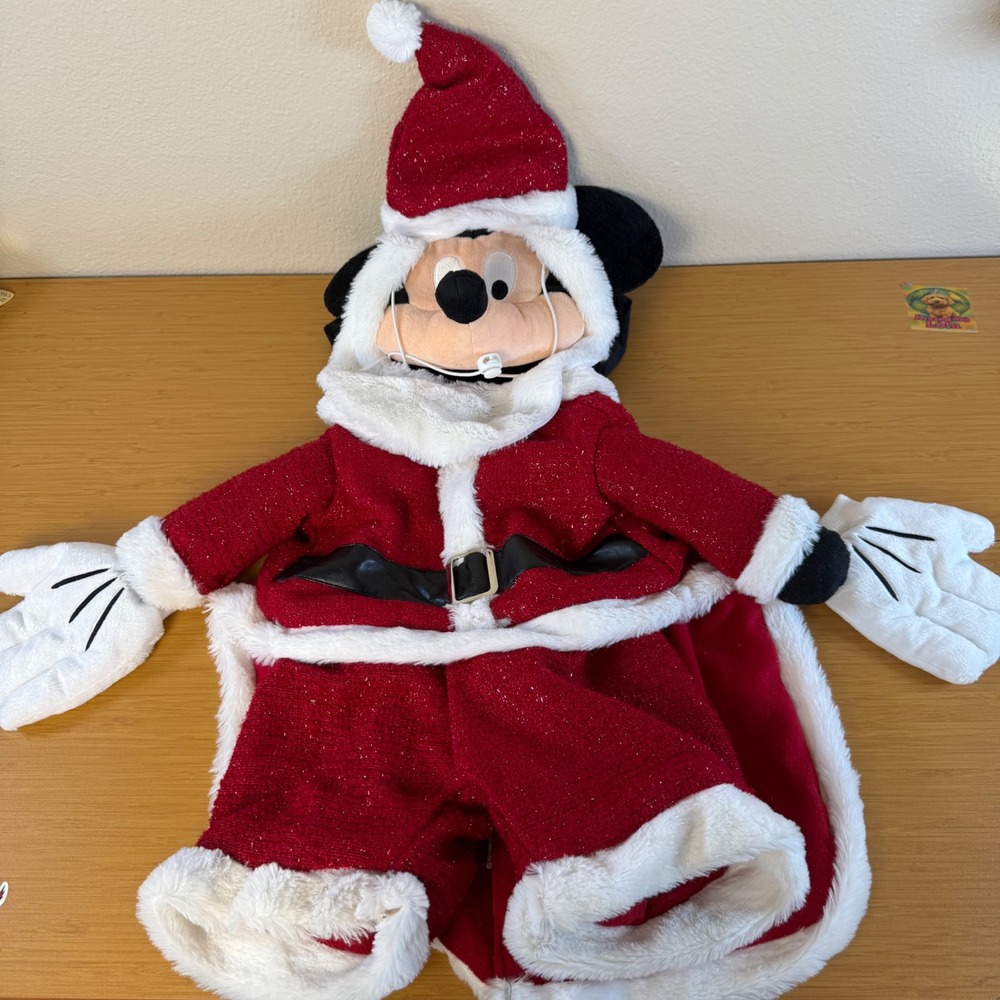 Disney Mickey Mouse Santa Costume Running Dog Red Large Sparkle Holiday Outfit